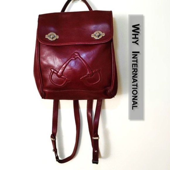 WHY Vintage Burgundy Red Genuine Leather Backpack Silver-tone Turn lock … - Picture 4 of 13